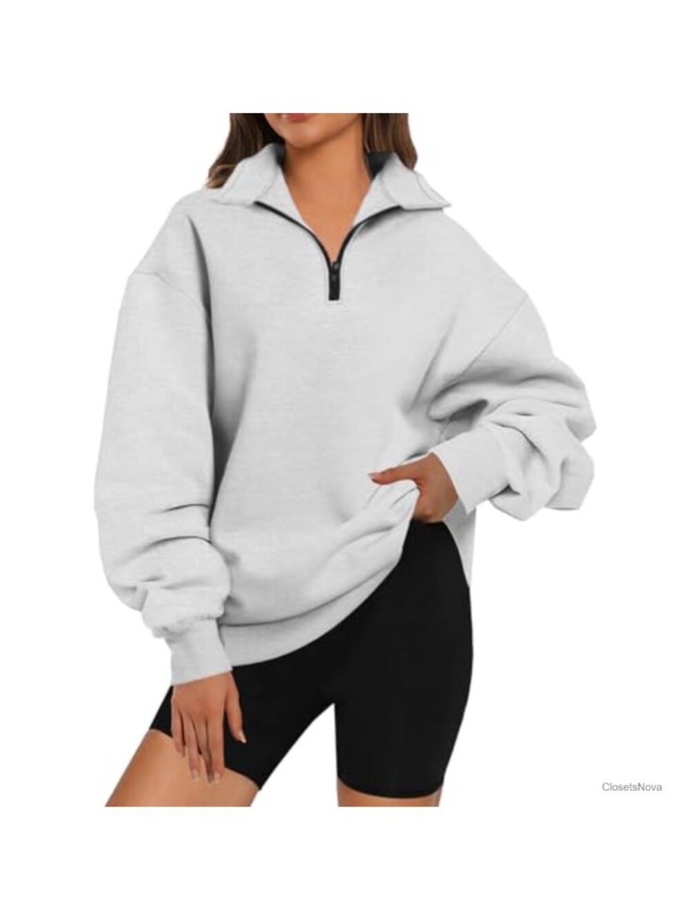 Oversized Half Zip Fleece Hoodie Quarter Zip Pullover Sweatshirt